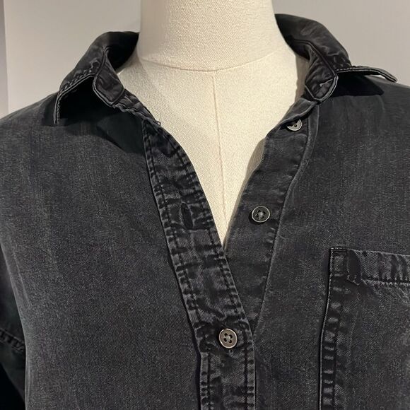 ZARA Embroidered Black Button-Up Shirt Dress XS-M $100 - Picture 5 of 11